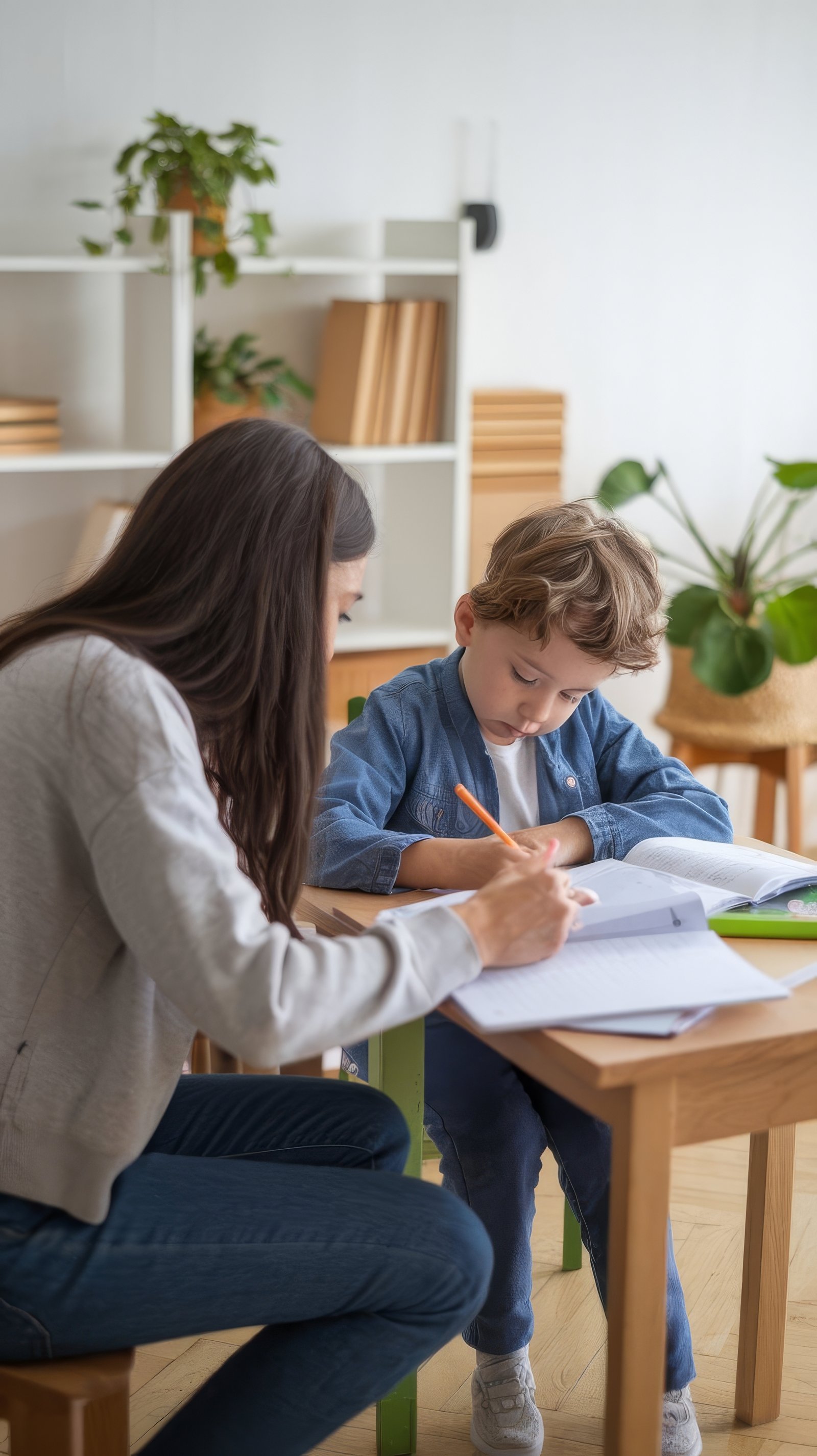Teacher helping child learn